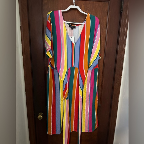 NWT Eloquii Women's Plus Size Wrap Around Dress Rainbow Stripe Size 18 - Picture 2 of 5